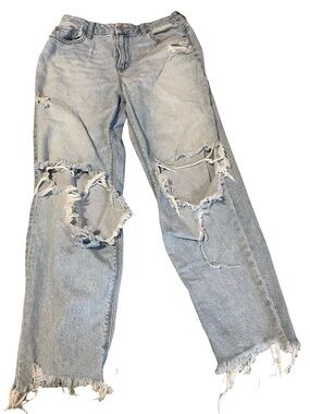 American Eagle Light Wash Distressed Ripped Mom Jeans